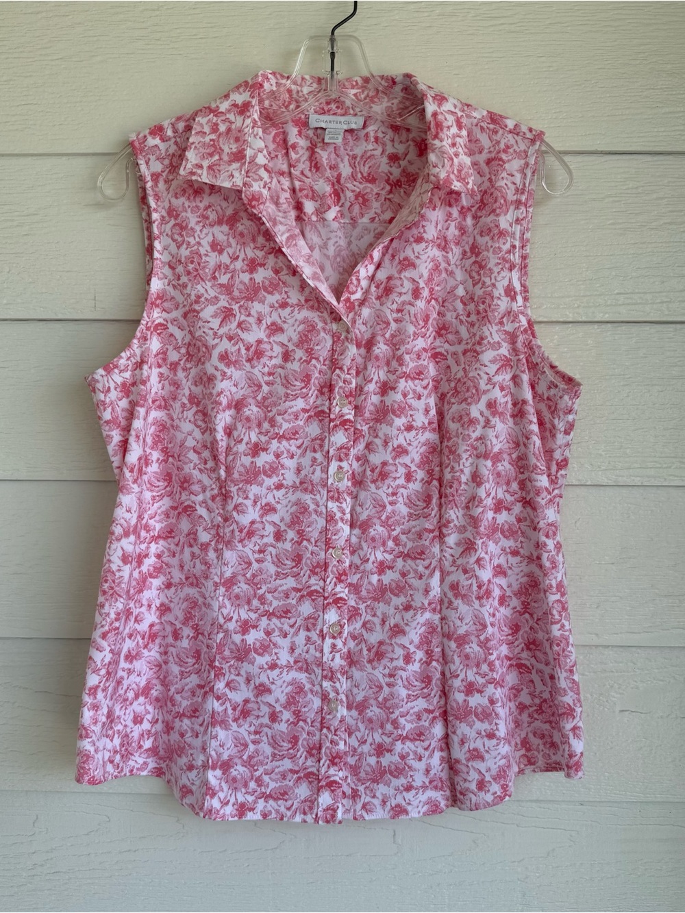Charter Club Pink Floral Sleeveless Button-Down Blouse Size 12